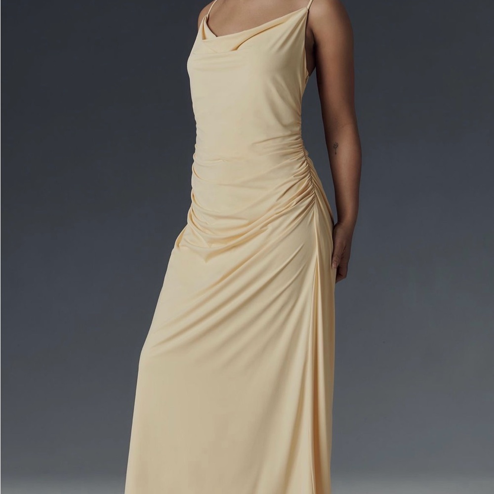 NIA Anthropologie Ina Ruched Cowl Butter Yellow Event Wedding Guest Dress Spring - Picture 8 of 11
